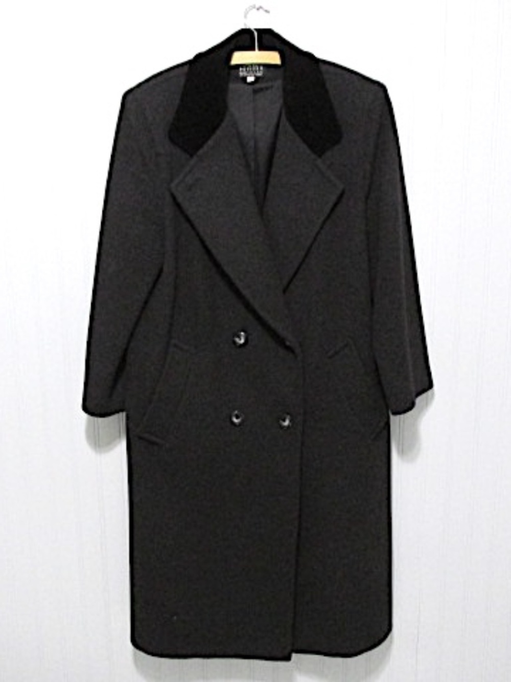 Karen Petites Double-Breasted Velvet Collar Wool Blend Polo Coat, Size 12